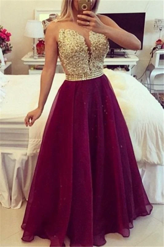 glamorous evening dress-Bridelily Sweetheart Burgundy Chiffon Long Prom Dress Popular Plus Size Formal Evening Dresses BMT020