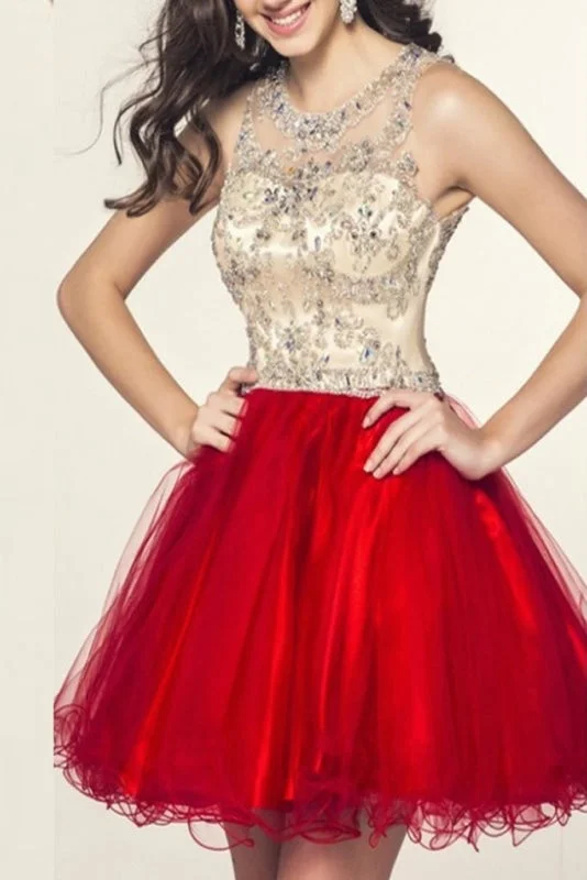 off shoulder evening gown-Charming Beading Short Prom Homecoming Dress