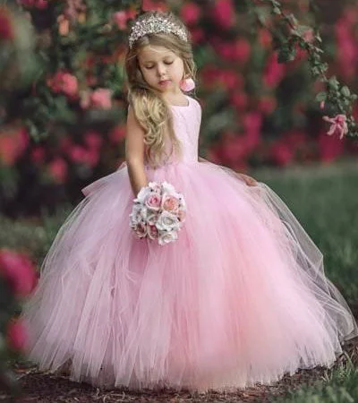 floor-length evening gown-Cute Ball Gown Flower Girl Dresses Tulle with Sweetheart Back