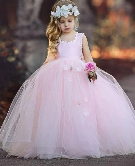 formal red evening gown-Cute Ball Gown Flower Girl Dresses Tulle