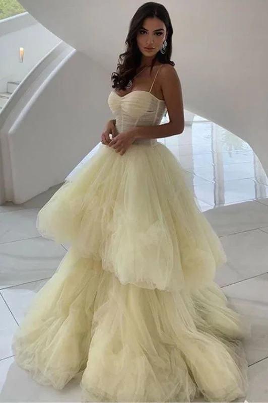 formal evening dress-Daffodil Princess A Line Spaghetti Straps Layers Tulle Prom Dresses Unique Formal Dress