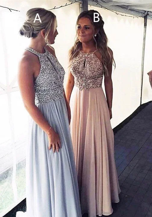 empire waist evening dress-Elegant Chiffon Beaded Long Prom Dresses for Women