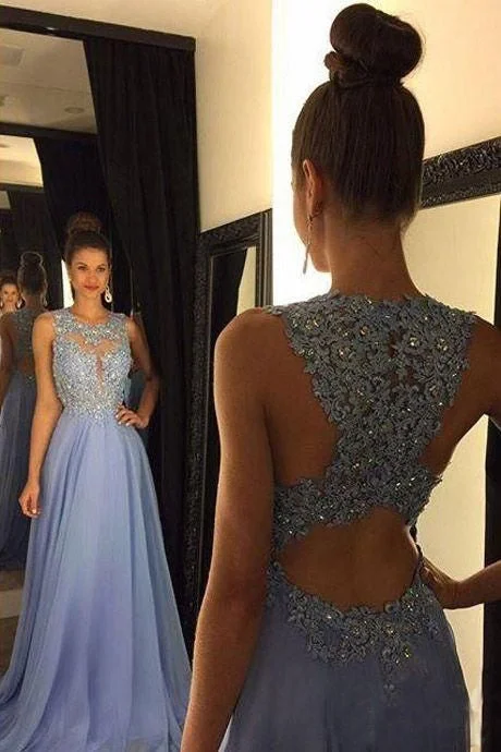 evening dress with appliqués-Elegant Long Prom Dresses with Appliques Beaded