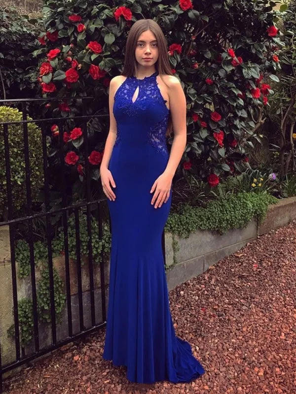 evening gown for formal events-Elegant Mermaid Lace Royal Blue Long Prom, Mermaid Lace Formal, Royal Blue Mermaid Evening