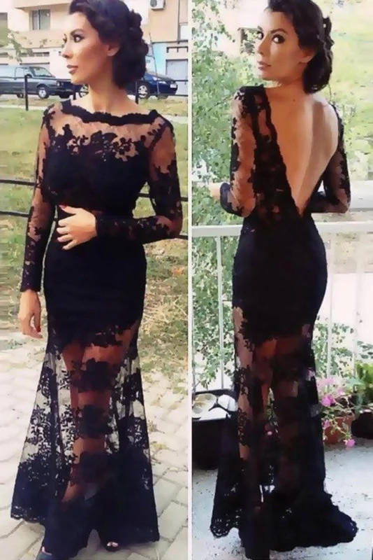 glamorous evening dress-Fascinating Fascinating Marvelous Newest Sheath Black Lace Prom Evening Dress