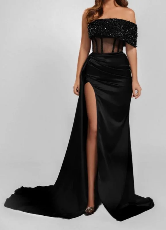 elegant evening attire-Glamorous Black Strapless Sequin Mermaid Prom Dress