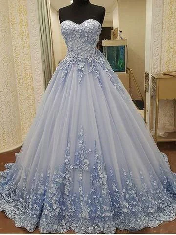 scalloped hem evening gown-Hot Sell Strapless Ice Blue Prom Dresses with Appliques