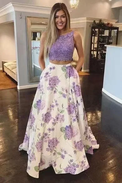 sweetheart neckline evening gown-Lavender Prom Dresses Floral with Pockets