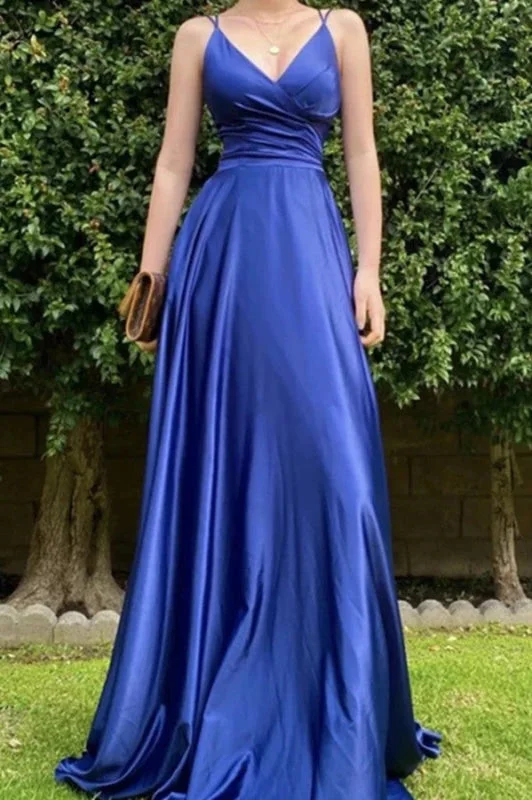 sparkly evening gown-Long Prom Dress with String Back in Royal Blue