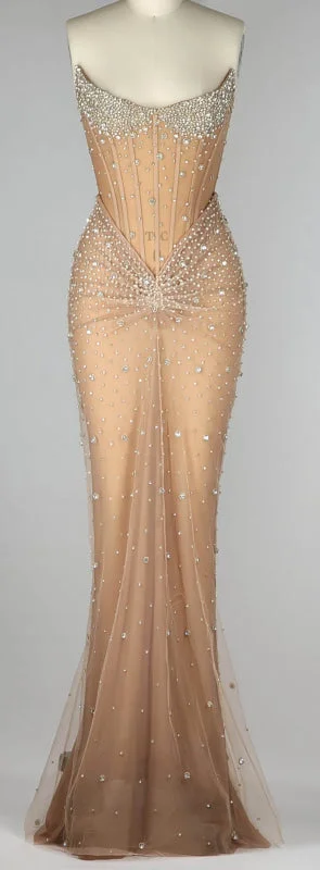 evening gown with sheer overlay-Luxurious Mermaid Crystal Beaded Hand-Embroidered Corset Prom Dress