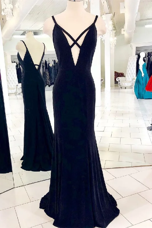 sheer sleeve evening dress-Navy Blue Sheath Long Prom Dresses for Women