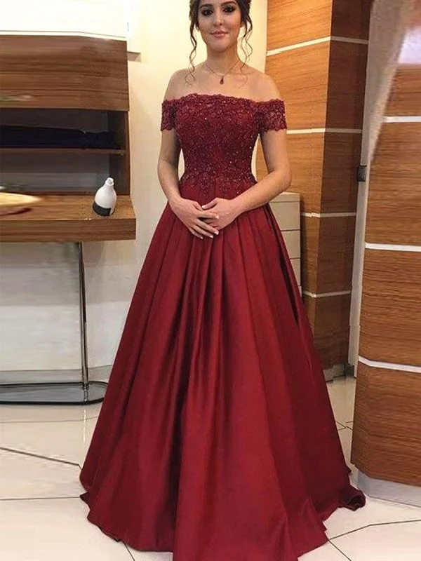 royal blue evening gown-Off Shoulder Beaded Lace Burgundy Long Prom, Off the Shoulder Burgundy Formal, Burgundy Lace Evening