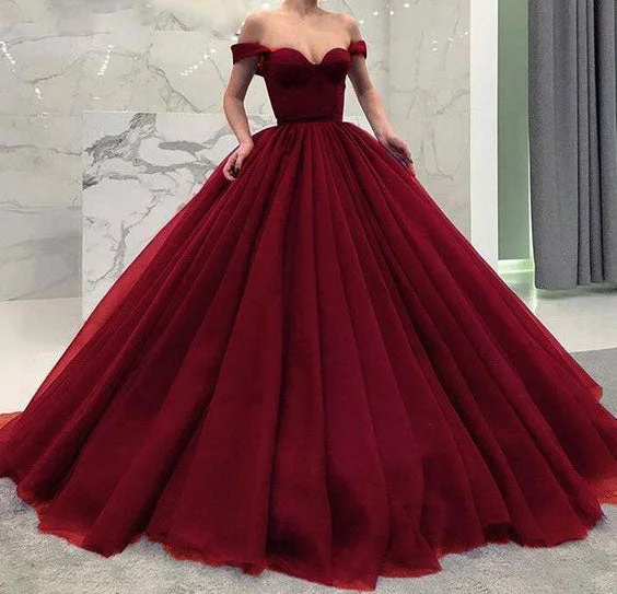 evening gown with cape-Off the Shoulder Black/Burgundy/Navy Blue Ball Gown Prom Dresses for Women