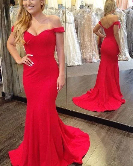 empire waist evening dress-Off the Shoulder Mermaid Long Prom Dresses