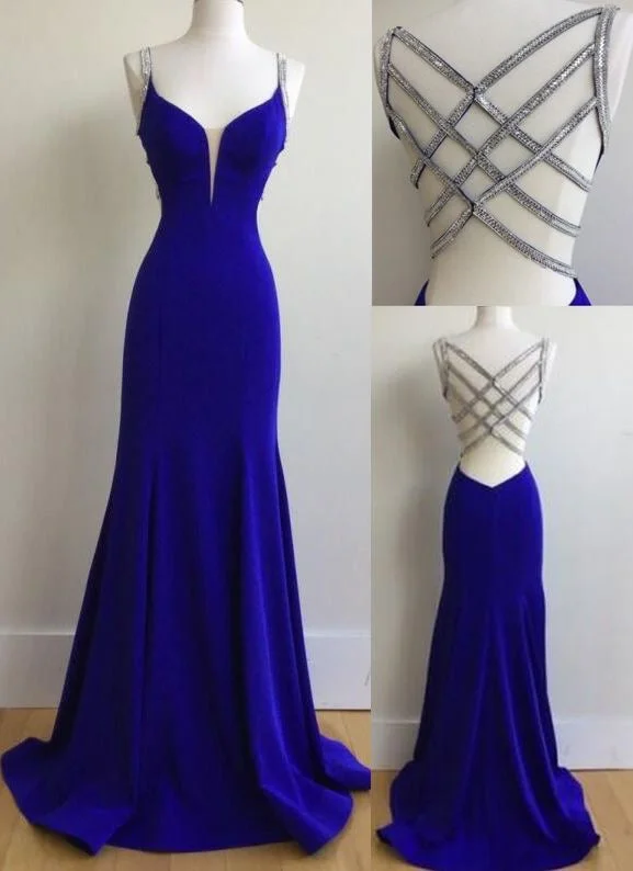 layered evening dress-Royal Blue Sheath Long Prom Dresses Evening Dress