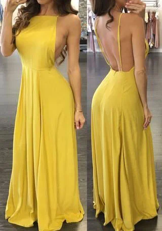 shimmering evening dress-Sexy Dark Yellow Backless Long Prom Dresses Evening Dresses