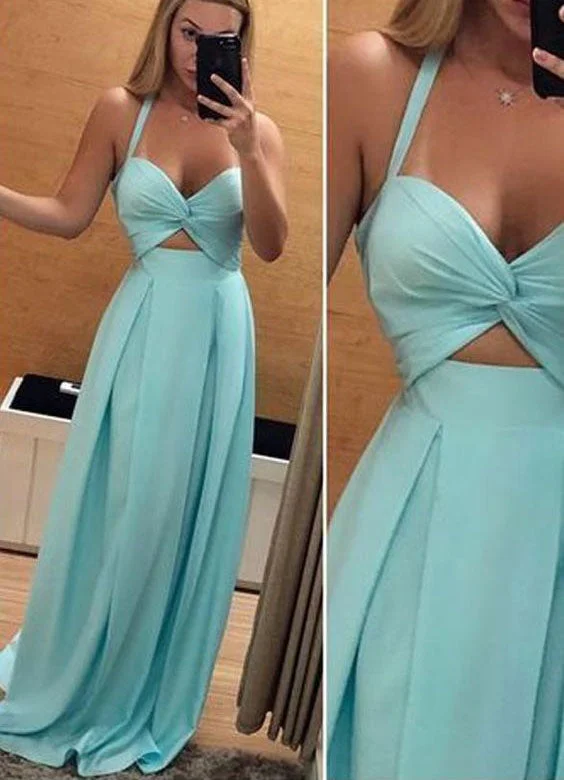 royal blue evening gown-Sexy Halter Chiffon Long Prom Dresses for Women