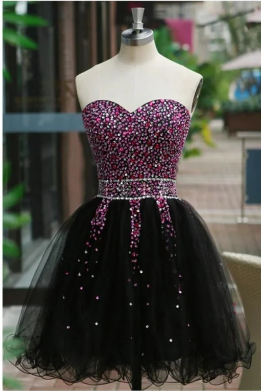 evening dress with bow detail-Sexy Sequins Beaded Sweetheart Prom Homecoming Dress