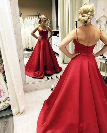 high slit evening gown-Sexy Spaghetti Straps Red Long Prom Dresses Under 100