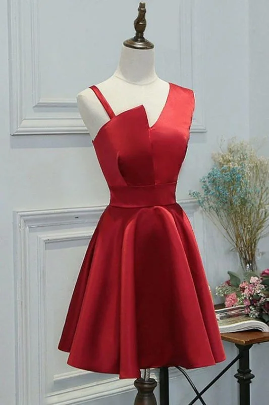 elegant velvet evening gown-Simple A-line Red Sleeveless Homecoming Short Prom Party Dresses