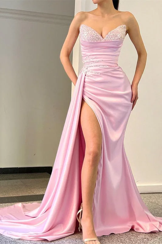 evening gown for formal events-Sleeveless Mermaid Evening Sequins Sweetheart Prom Dress with Split Detail