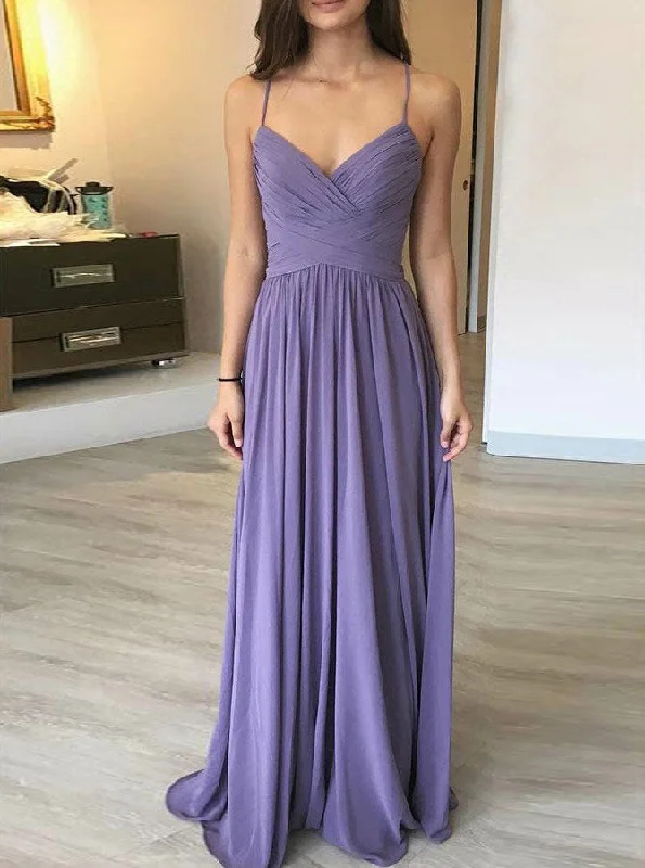 sleeveless evening dress-Spaghetti Straps Long Prom Dresses Under 100