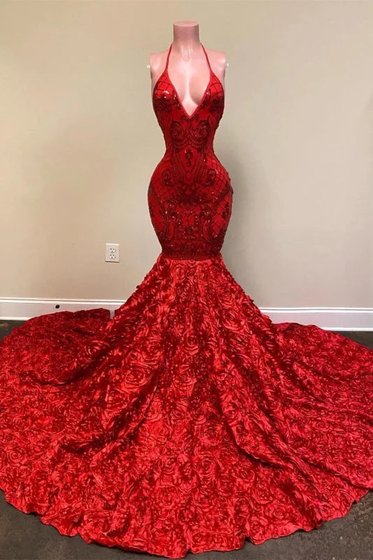 shimmering evening dress-Spaghetti-Straps Red Prom Dress Mermaid with Sequins