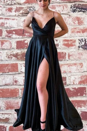 modest evening dress-Spaghetti Straps Slit Side Prom Dresses under 100