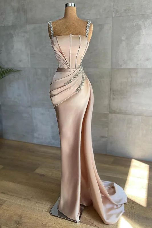 cap sleeve evening gown-Straps Mermaid Appliques Bead Prom Dress