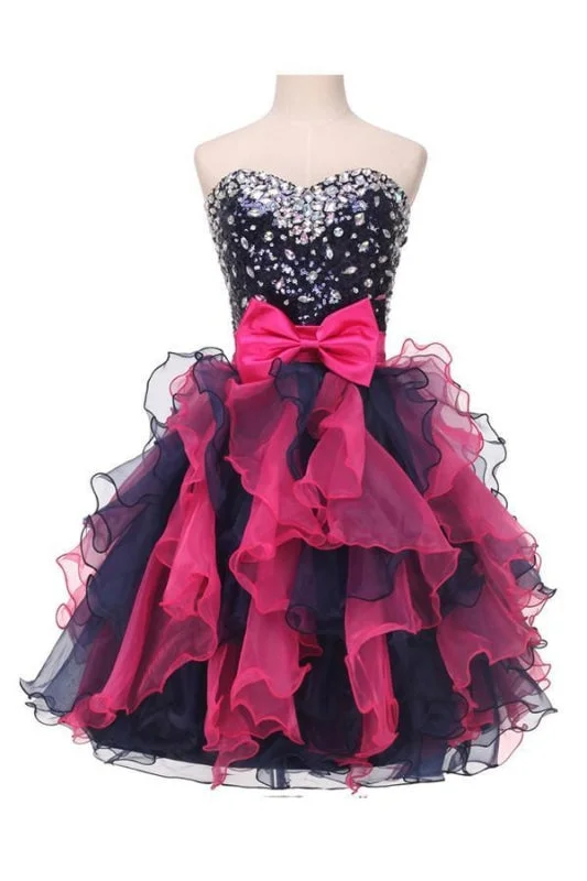 halter neck evening gown-Sweetheart Organza Beaded Homecoming Dresses With