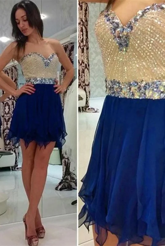 elegant cocktail evening gown-V-neck Chiffon Beading Mini Prom Dress Homecoming Dresses