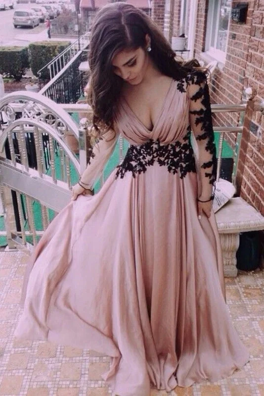 lace evening dress-V-Neck Long Sleeve Lace Prom Dress/Evening Dress