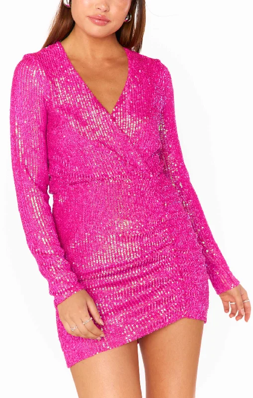 chiffon cocktail dress-Party Hop Dress ~ Pink Disco Sequins