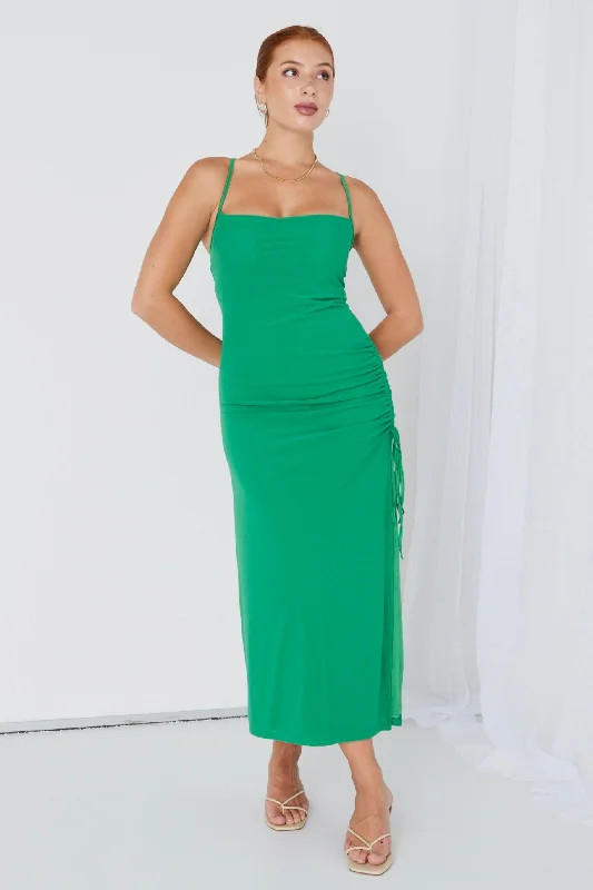 high low cocktail dress-Siren Bright Green Ruched Side Party Dress